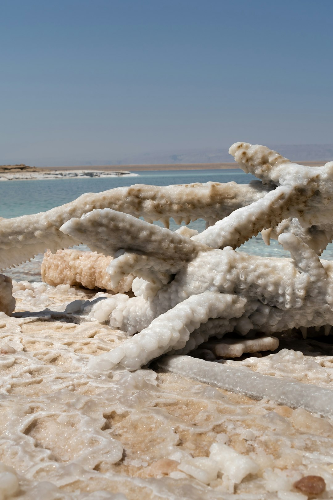 White salt crust on the shore of the Dead Sea
