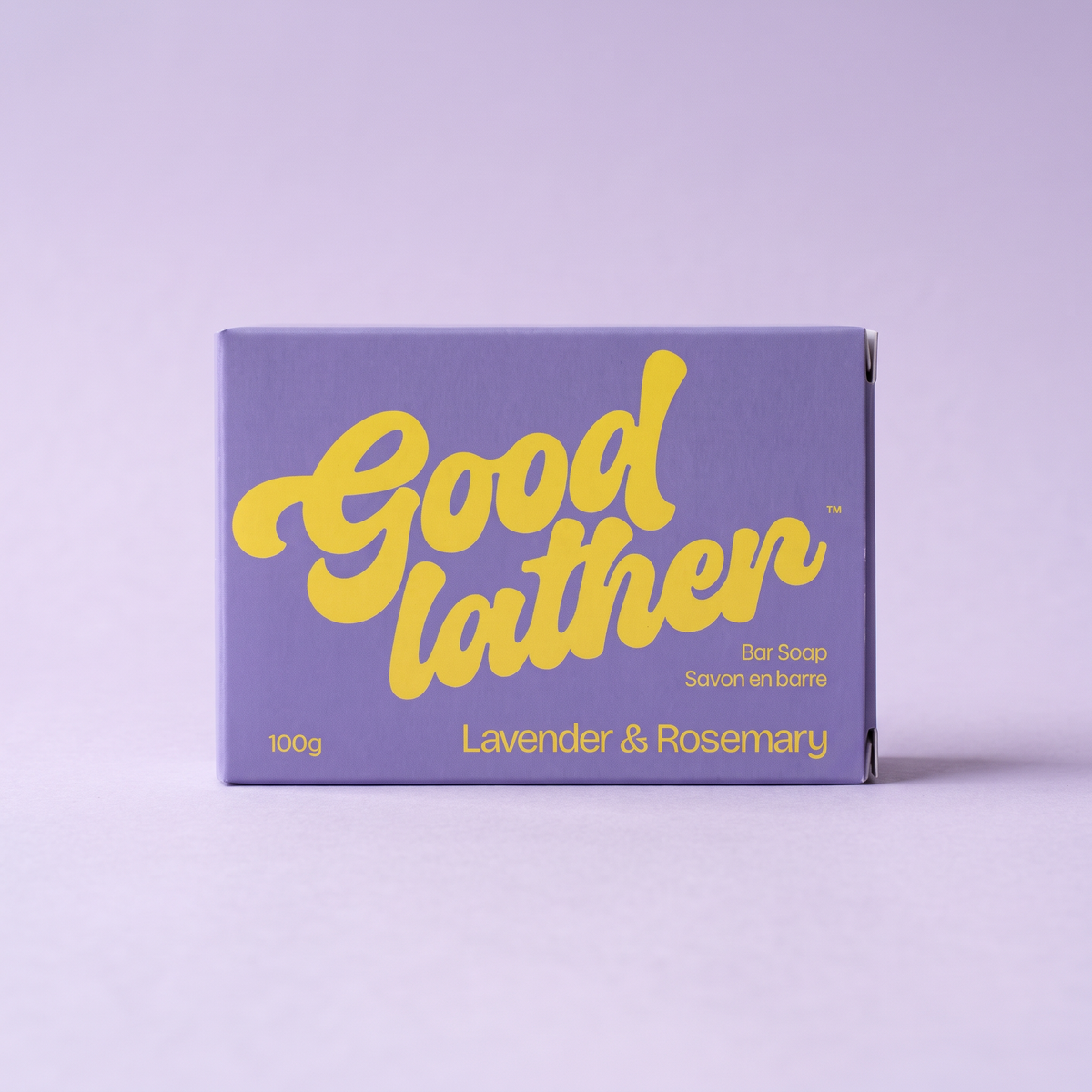 Goodlather Lavender + Rosemary bar soap, 100g travel size box, front