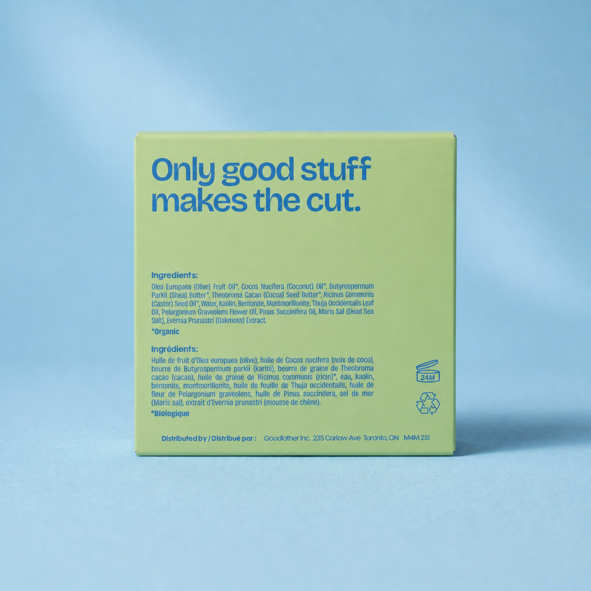 Goodlather Cedar Oakmoss bar soap, 142g box, back with ingredients